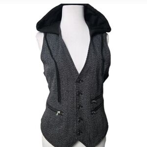 Rock & Republic Gray Button-Up Vest with Hood